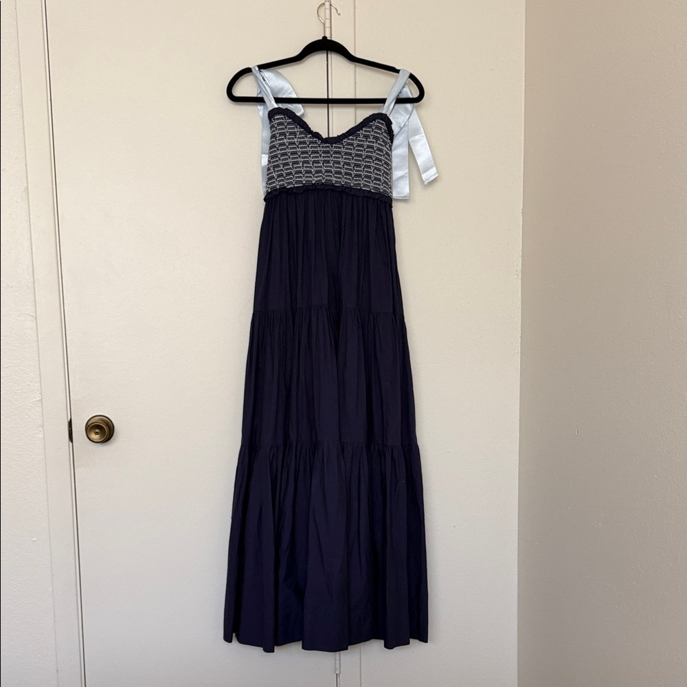 Free People Navy Maxi Dress with Light Blue Ties
